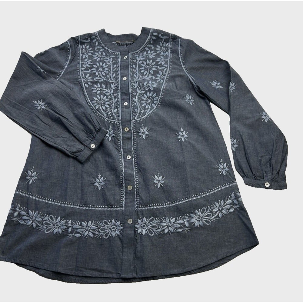 Soft Surronding Embroidey Blue Tunic Boho Coastal‎ Grandma Fairycore size S
